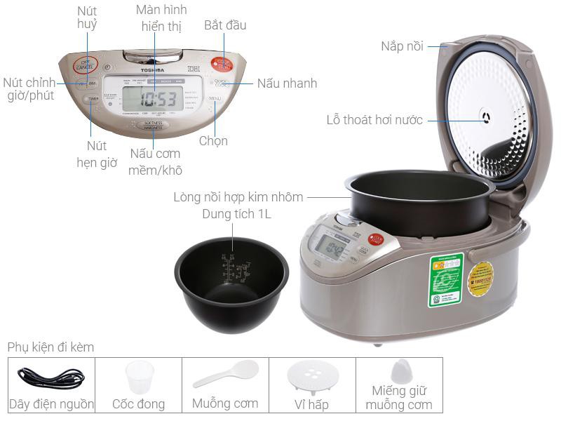 Nồi cơm điện cao tần Toshiba 1.8 lít RC-18RH(CG)VN SX THAI LAN-Hàng mới