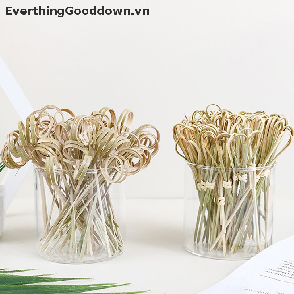Everthinggooddown Túi 100 Xiên Tre Ăn Trái Cây / Cocktail Thắt Nút Dùng Một Lần