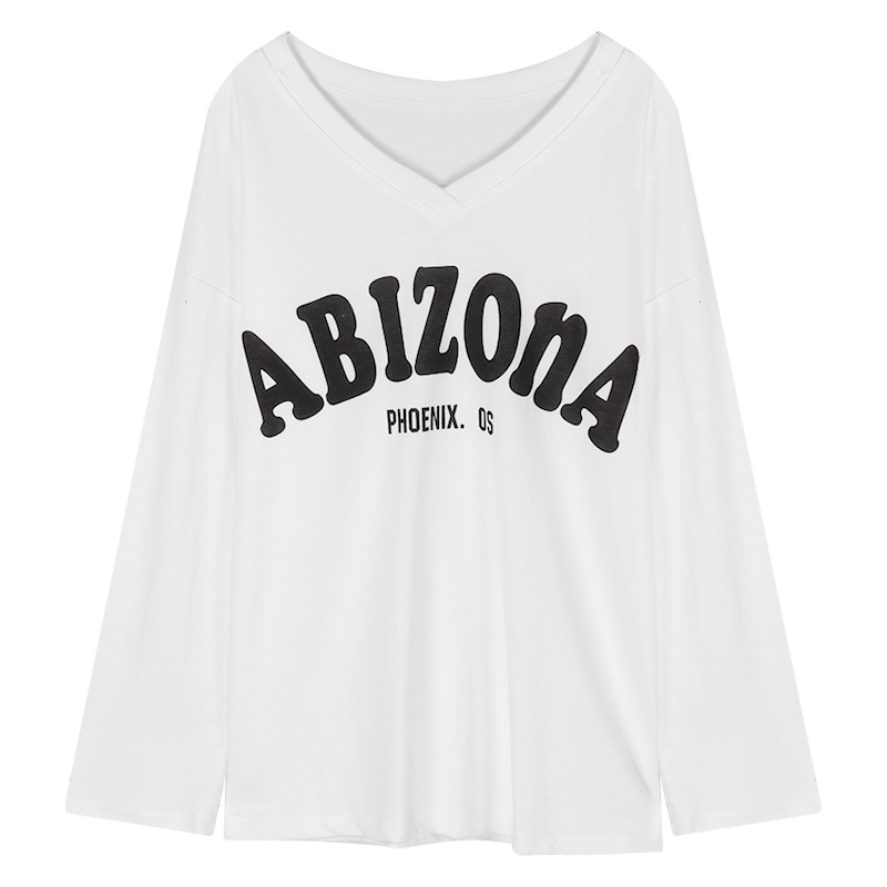 SUXI Áo Thun Tay Dài Cổ Chữ V Form Rộng In Chữ Thời Trang Mùa Thu Mới