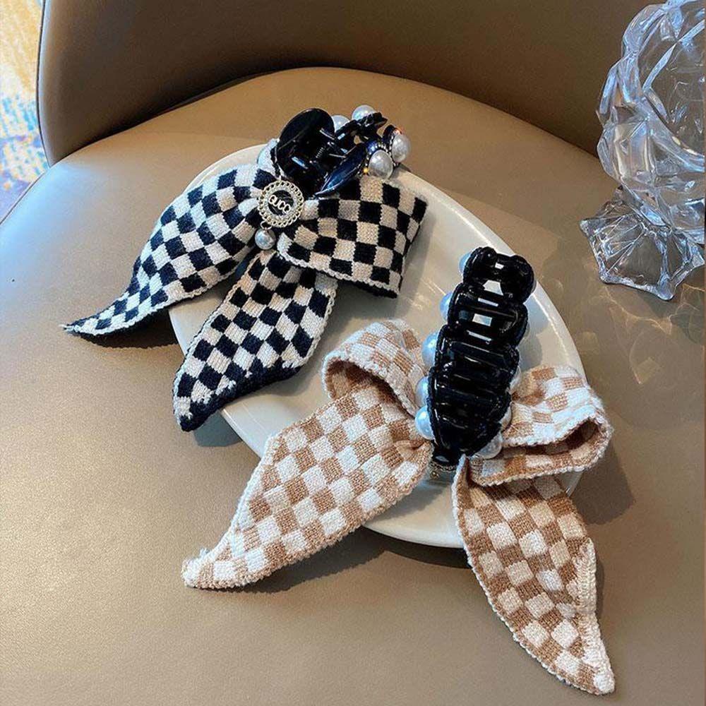 Kẹp Tóc Hình Nơ / Cá Mập Họa Tiết Kẻ Ô Cổ Điển VANES1 Dành Cho Bạn Nữ