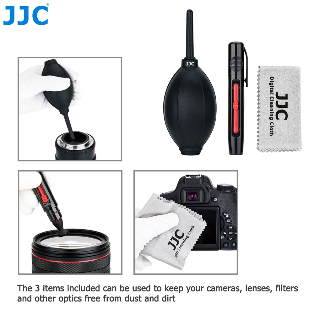 JJC CL-3(D) Bộ Dụng Cụ Vệ Sinh Máy Ảnh 3 Trong 1 Kèm Bút Lau Ống Kính Máy Ảnh / Máy Thổi Bụi / Khăn Lau Microfiber Cho Máy Ảnh Đa Năng / Ống Kính / Bộ Lọc