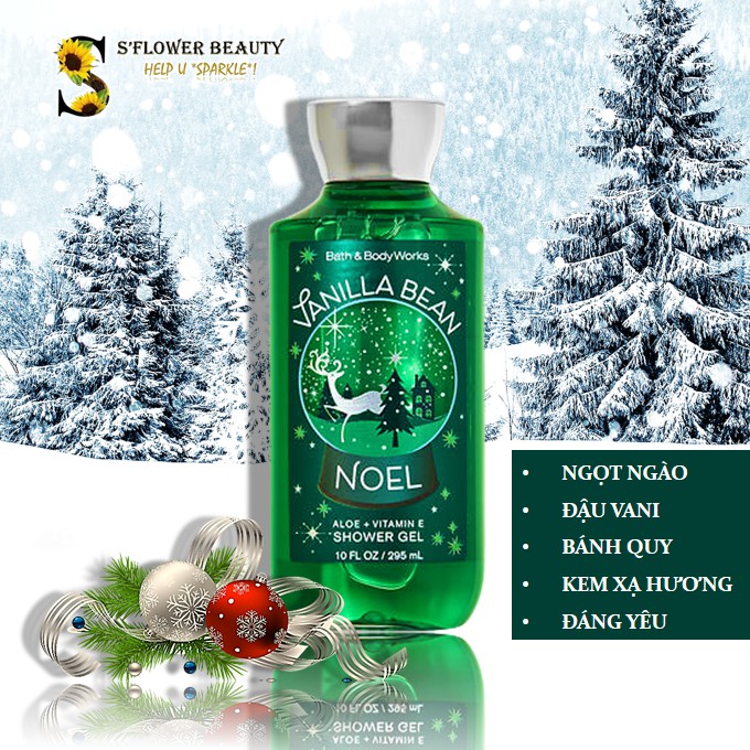 NOEL 2020  Gel Tắm Dưỡng Ẩm Mịn Da Lưu Hương Bath &amp; Body Works - Twisted Peppermint | Winter Candy Apple | Vanilla Bean