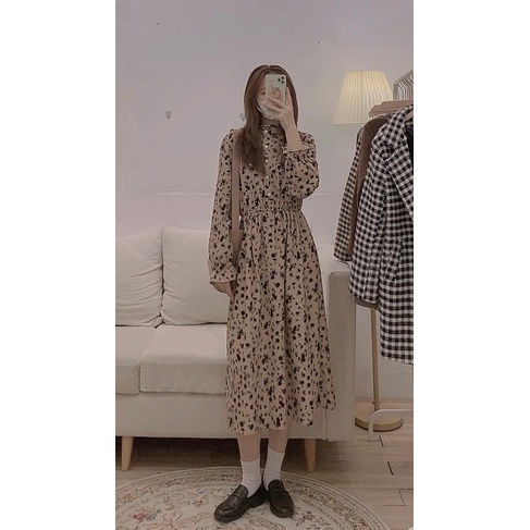 Đầm hoa nhí, váy nữ cúc ngực chun eo dáng dài, phong cách nhẹ nhàng tiểu thư cực xinh 7.beautiful