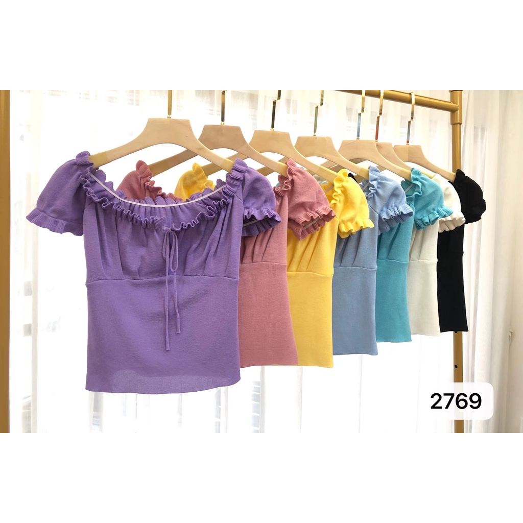 Áo kiểu DUNEA tay phồng trễ vai xếp ly thời trang cho nữ