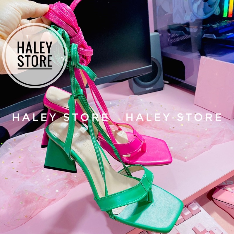 Giày xăng đan cao gót nữ 9cm HALEY STORE gót tam giác cột dây chiến binh quai mảnh kẹp xỏ ngón dễ đi bền đẹp rẻ