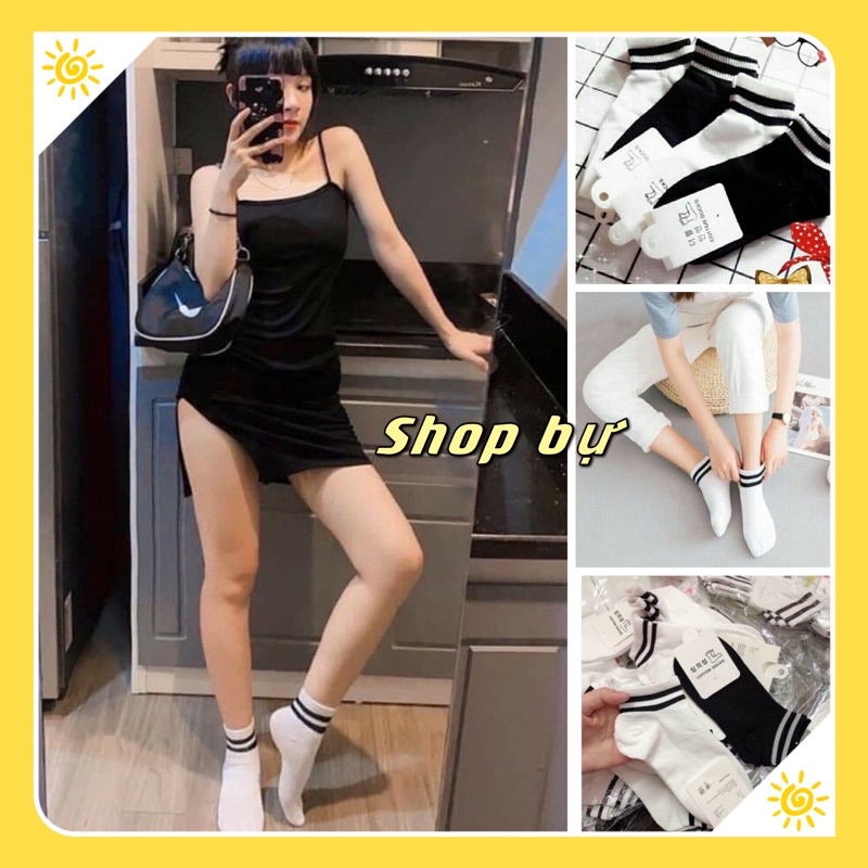 Tất vớ sọc đen trắng phong cách Hàn Quốc unisex nam nữ