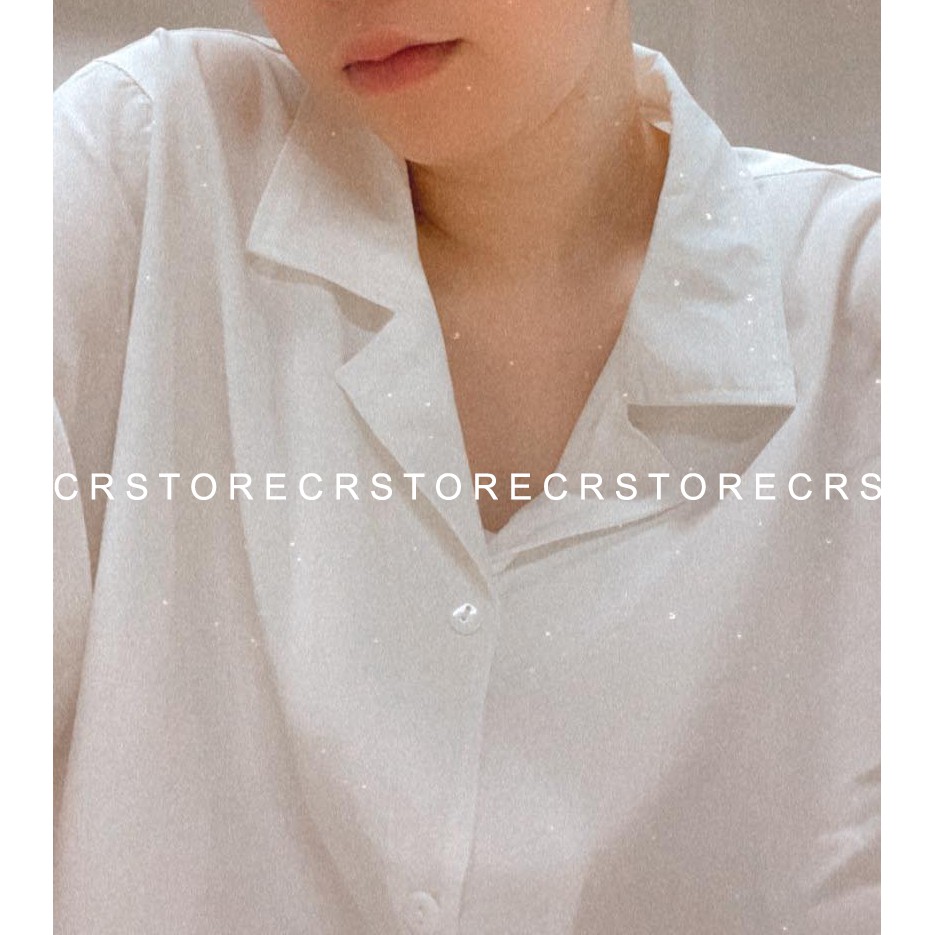 Áo Sơ Mi Tay Lỡ Cổ Vest CR MEN trắng đen unisex nam nữ trơn vải lụa mềm | BigBuy360 - bigbuy360.vn