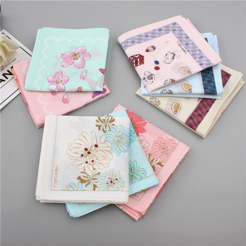 Khăn Tay Cotton Tinh Khiết Mỏng In Họa Tiết Hoa Anh Đào Phong Cách Nhật Bản Cho Nữ