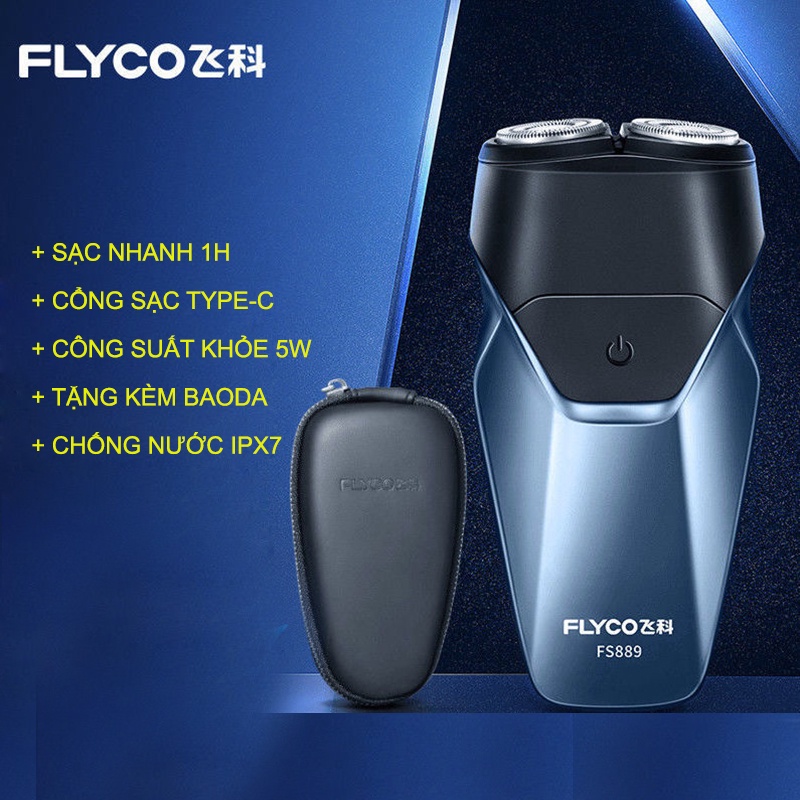 Máy cạo râu hai lưỡi mẫu mới 2023 cao cấp  tặng kèm bao da chính hãng Flyco Fs889