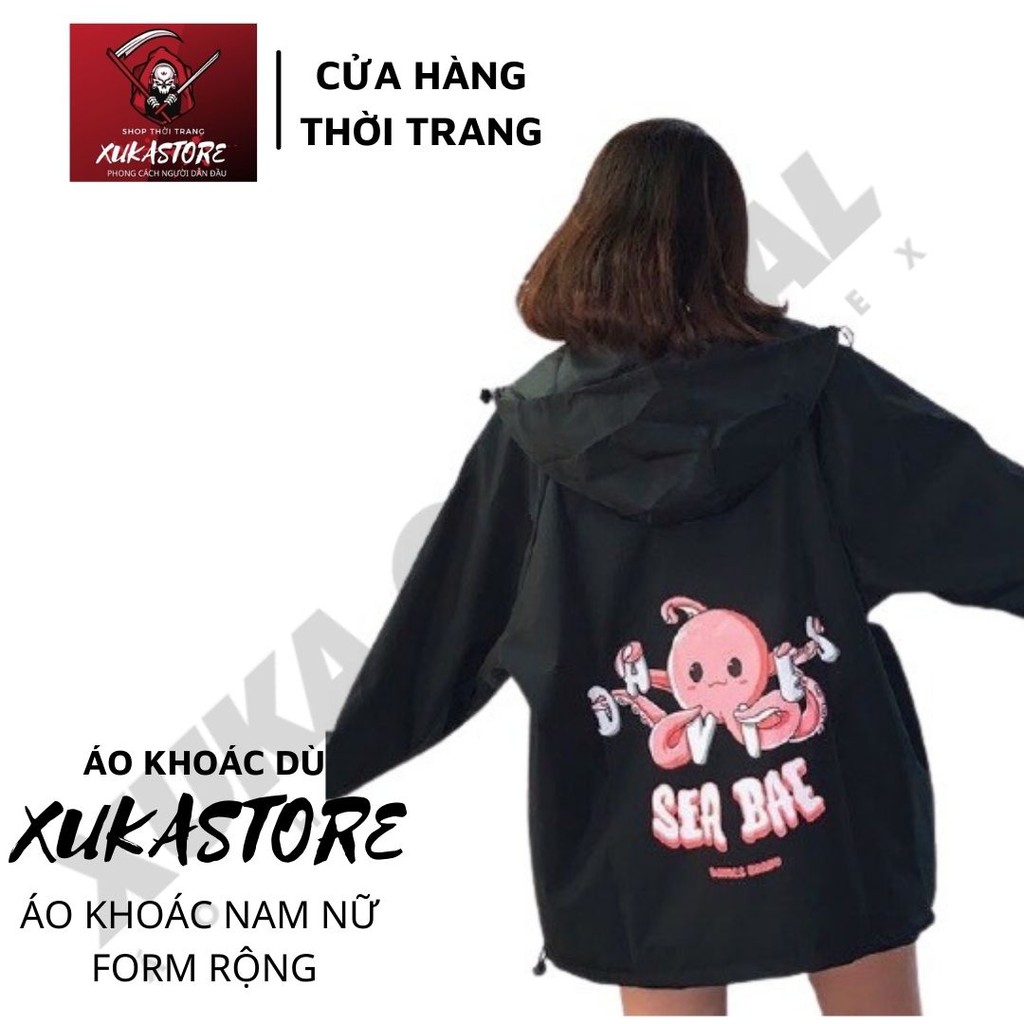 Áo khoác dù in hình SEA BAE dành cho nam nữ cho cặp đôi có 2 màu, jacket form rộng phông cách unisex XUKA SHOP