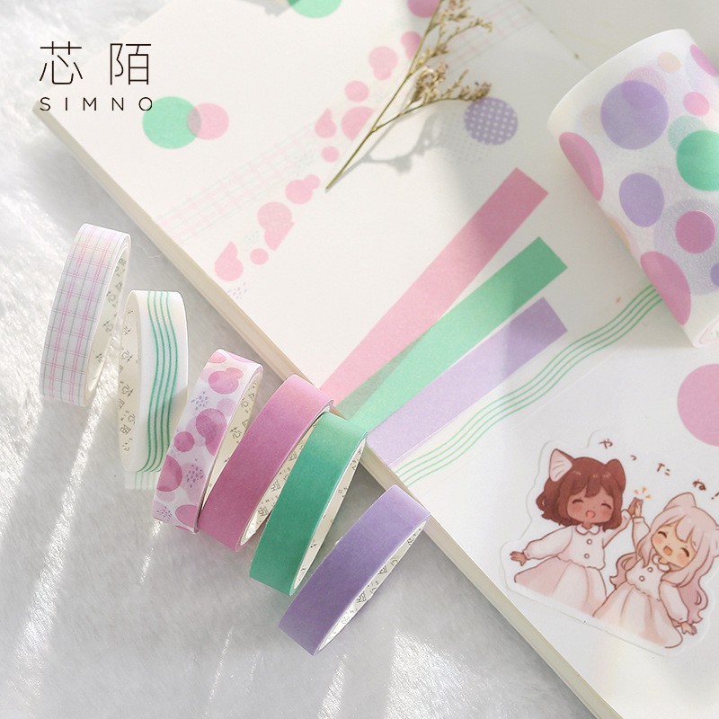 Set băng dính washi tape chấm bi trang trí planner WST2311