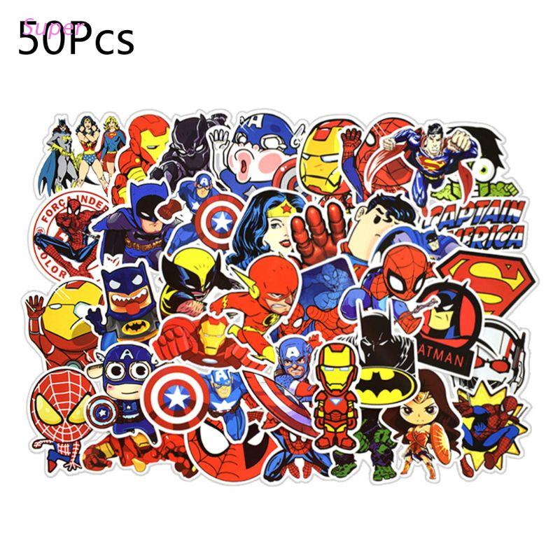 Set 50 Miếng Dán Trang Trí Laptop / Xe Đạp / Ván Trượt / Xe Máy In Họa Tiết Graffiti Siêu Anh Hùng