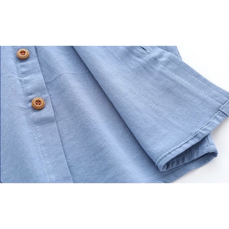 Áo sơ mi cho bé WELLKIDS áo dài tay họa tiết túi ngực chất cotton thô