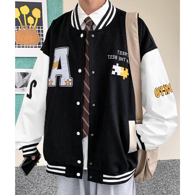 Áo Khoác nỉ bomber thêu chữ A dày cao cấp áo khoác bomber varsity Kaki Cao Cấp chất mịn dày siêu đẹp- QSTORE