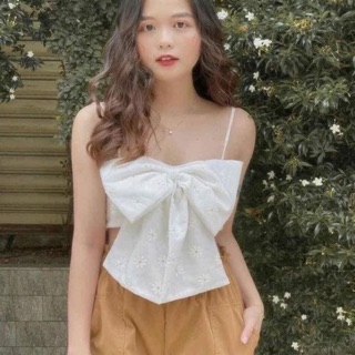 Áo crop hoa cúc nơ ngực bản to😘