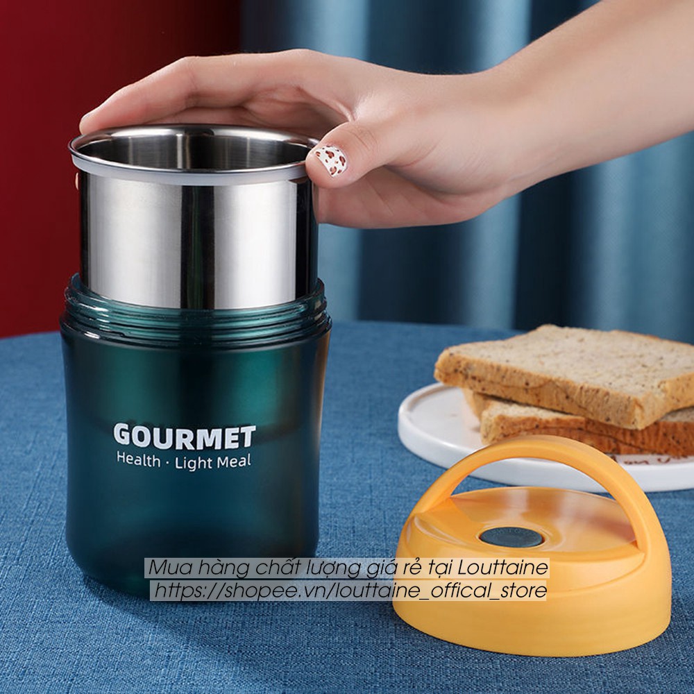 Bình ủ cháo cho bé GOURMET inox, 2 lớp, dung tích 500ml kèm muỗng, Hộp đựng thức ăn đựng cơm văn phòng tiện lợi | BigBuy360 - bigbuy360.vn