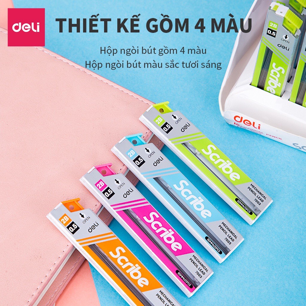 Ruột bút chì 0.5mm/0,7mm Deli, Xanh dương/Cam/Xanh lục/Hồng - 1 Ống - E7003/E7004 dùng cho Văn phòng-Học sinh-SInh viên