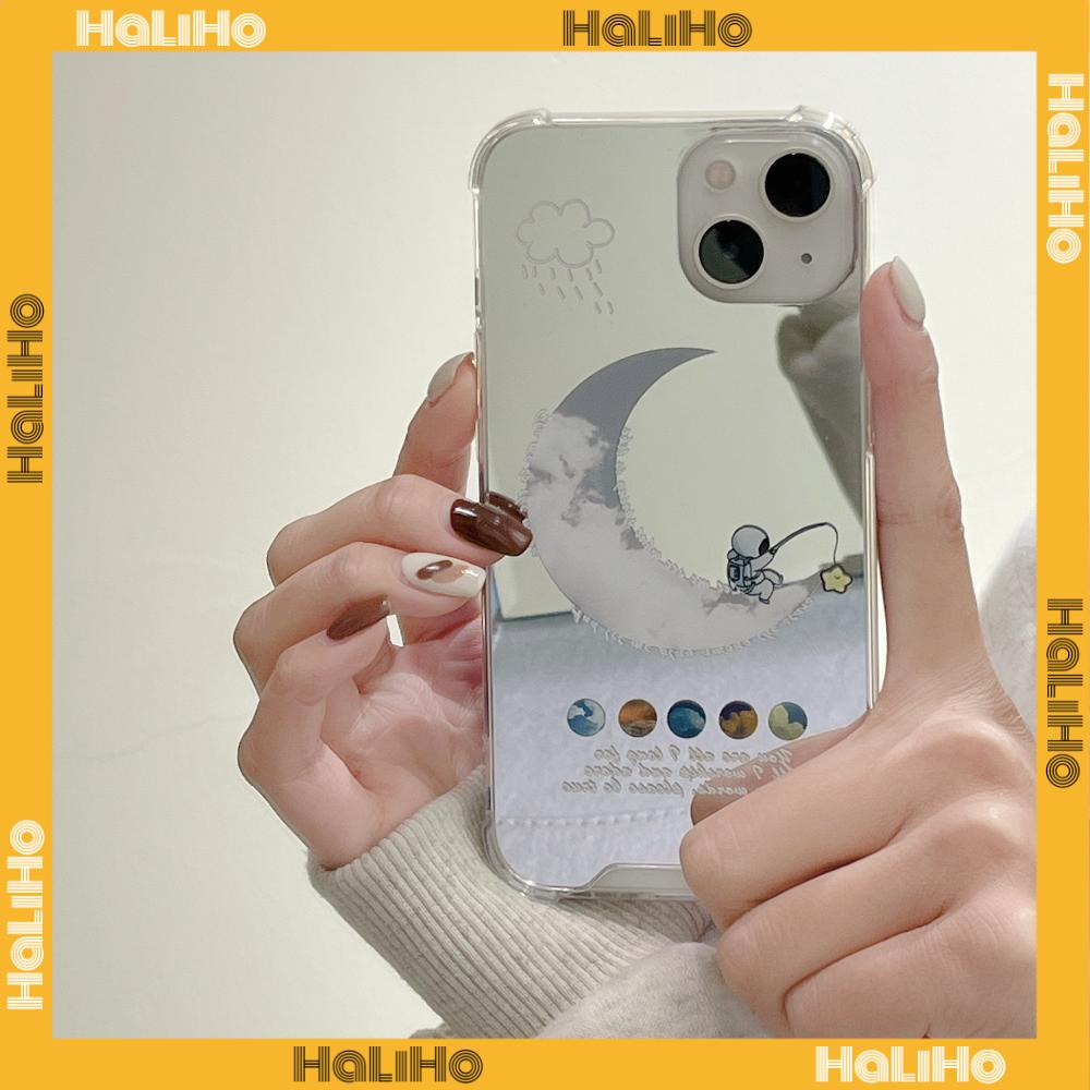 iPhone Case Acrylic HD Mirror Laser Airbag Shockproof Protection Camera Cute Moon Cloud Astronaut Compatible For iPhone 11 iPhone 13 Pro Max iPhone 12 Pro Max iPhone7Plus iPhone xr