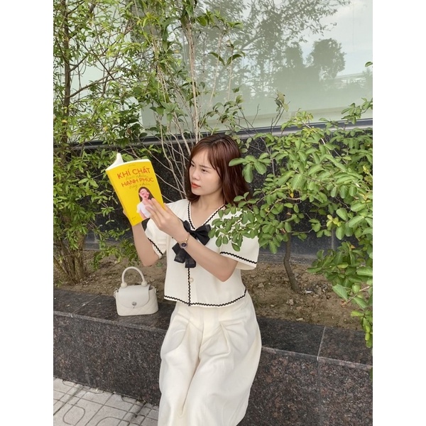 Set bộ áo nơ cúc bọc chân váy xếp ly tiểu thư đi tiệc đi chơi