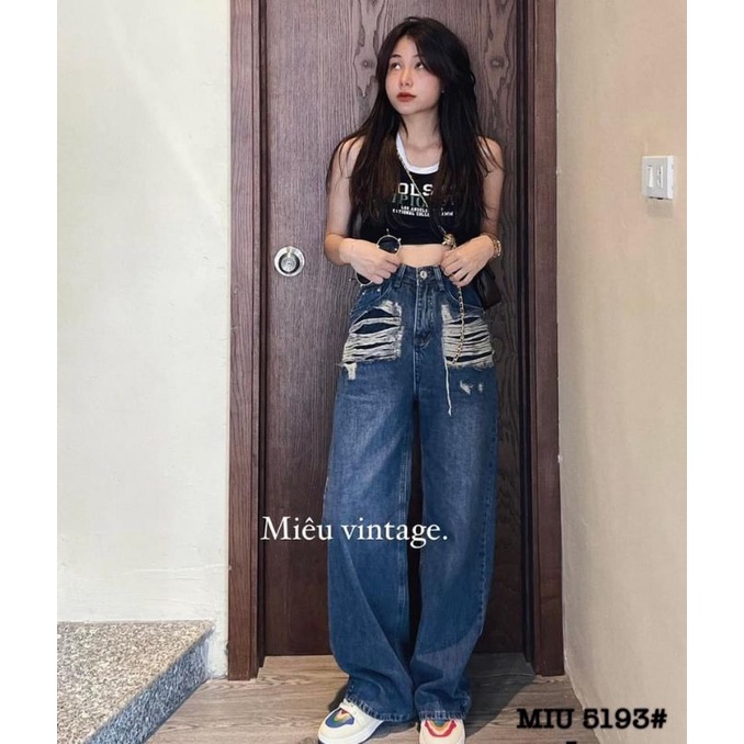 Quần jeans suông rách túi hàng QCL1