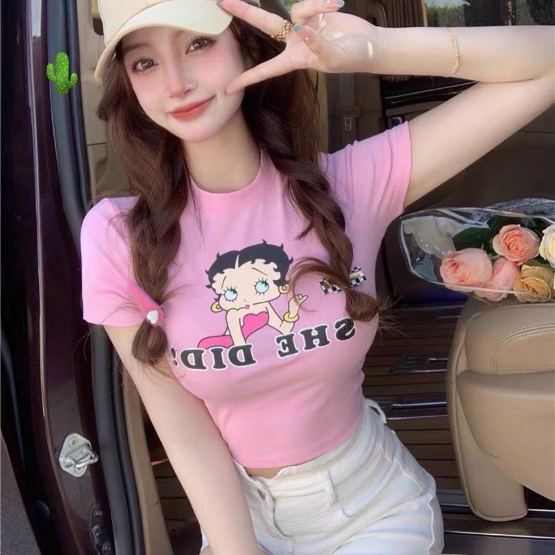 Áo thun nữ CROPTOP in hình cô gái DỄ THƯƠNG (PC) ♥️