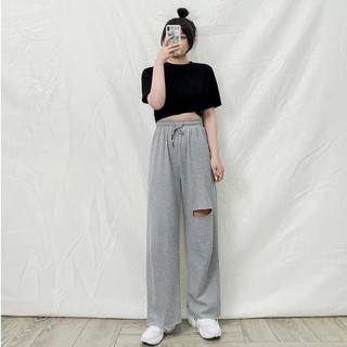 Quần ống suông rách gối / Long pant basic