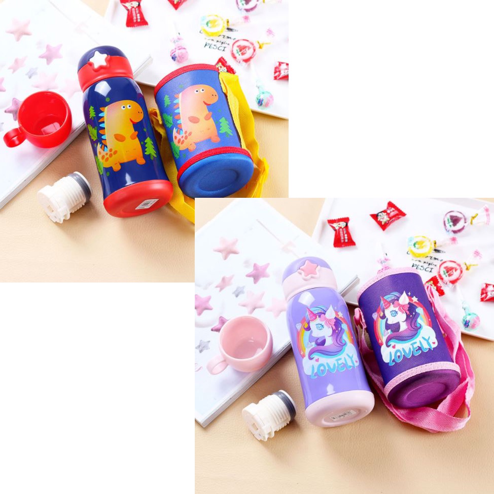 Bình giữ nhiệt đa chức năng inox 304 an toàn họa tiết khủng long và ngựa pony