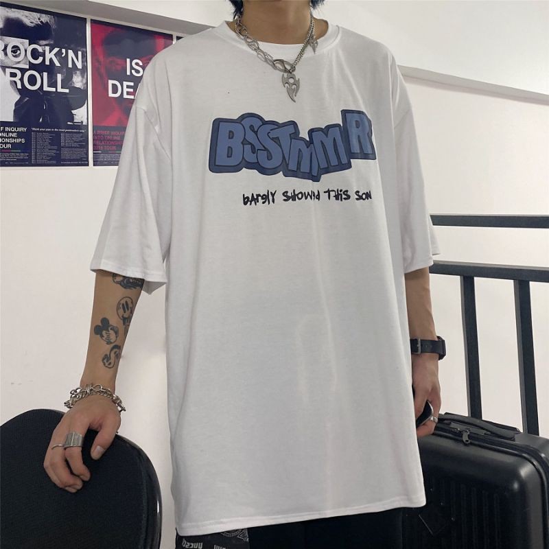 100% cotton áo thun tay lỡ cổ tròn form rộng unisex