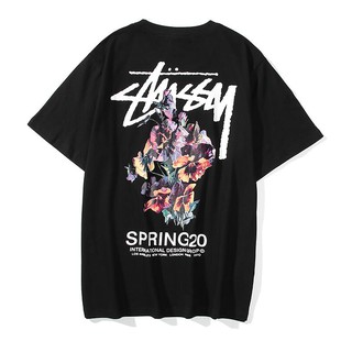 Áo Thun Cotton Tay Ngắn Cổ Tròn In Chữ Stussy Thời Trang