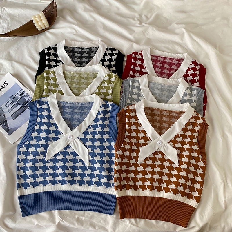 Áo Dệt Kim Cổ Chéo Kẻ Sọc Thời Trang Thu Đông  191968Áo Len Không Tay Phong Cách Hàn Quốc Cổ Điển Độc Đáo