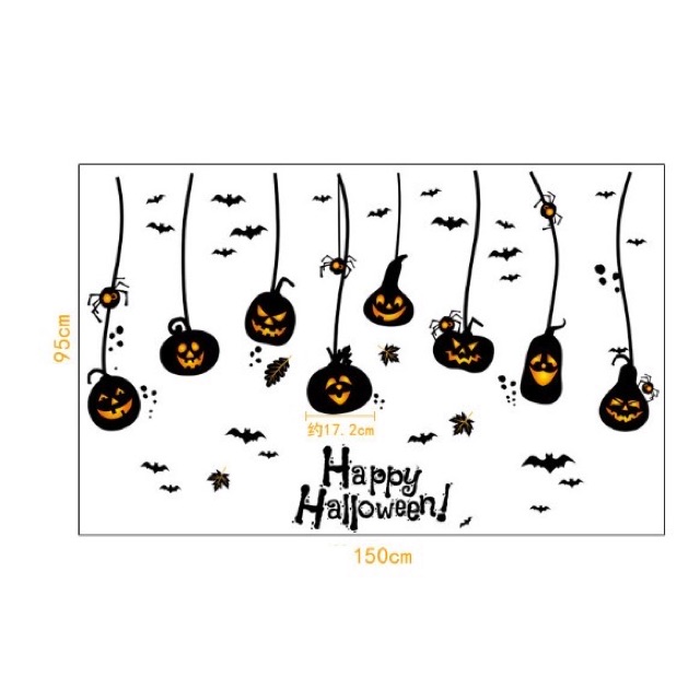 Decal dán tường Halloween - Rèm dây Mặt Quỷ đen