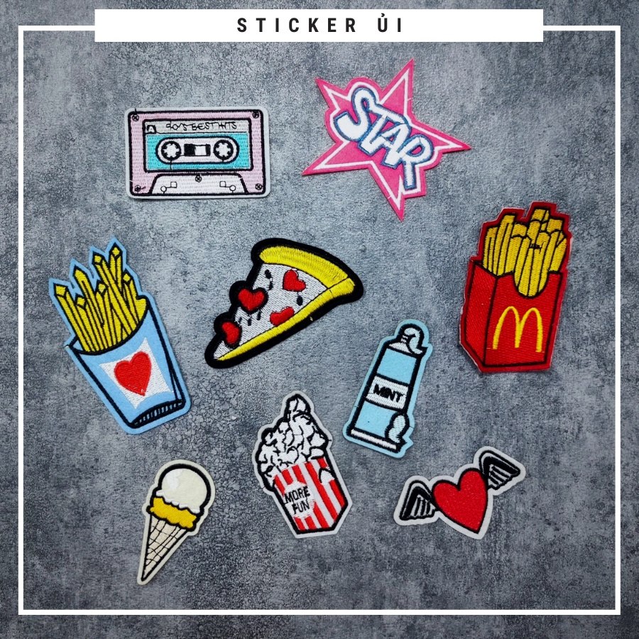 Sticker ủi áo Cao cấp - CÓ SẴN KEO ỦI - sticker vải dùng làm miếng vá áo, phụ kiện trang trí quần áo, balo, giày, nón