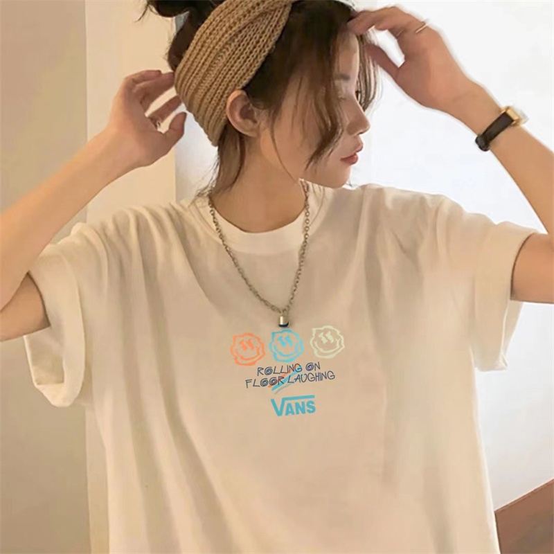 Vans Áo Thun Tay Ngắn In Hình Mặt Cười Thời Trang Cho Cặp Đôi