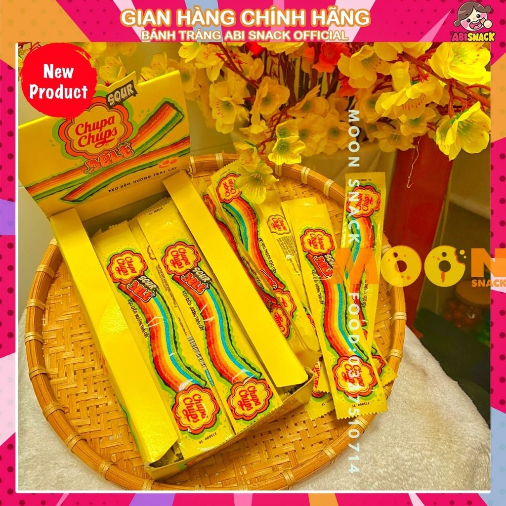 1 cây kẹo dẻo cầu vồng hương trái cây hỗn hợp Chupa chups Sour Belt gói 8g