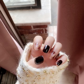 Set 24 Móng Giả Móng Tay Giả Nail Giả Cao Cấp Màu Nâu Mix Nhũ Sang Chảnh (Tặng Kèm Keo)