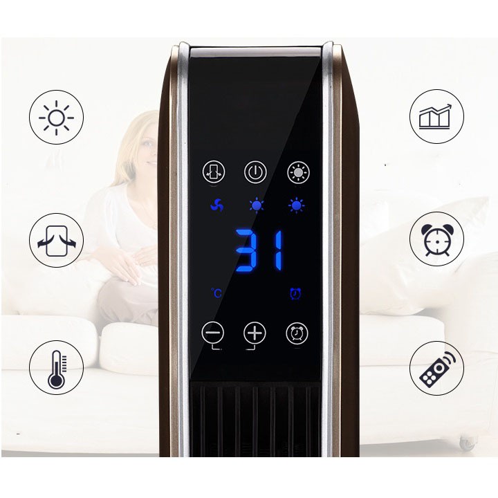 Quạt sưởi 2 chiều cao cấp Haier   có điều khiền từ xa - hiển thị nhiệt độ - Quạt sưởi gia đình chính hãng chất lượng