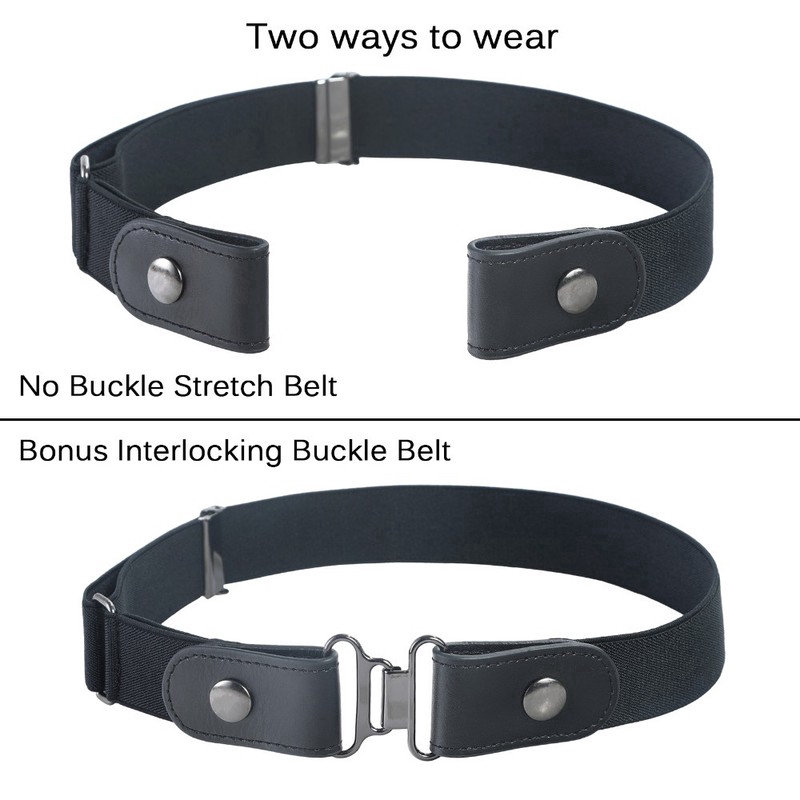 Leather Belt Slim Stretch Invisible Round Adjustment Buckle Belt