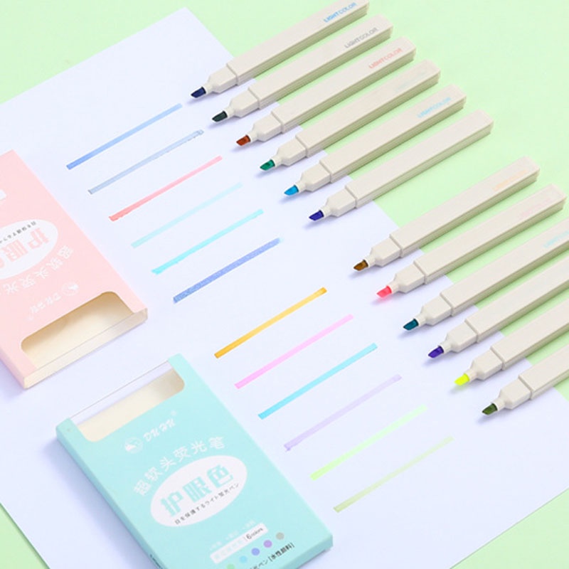 Bộ 6 Bút Đánh Dấu Đầu Mềm Nhiều Màu Sắc Có Sức Chứa Lớn Gồm 6 Màu Để Lựa Chọn