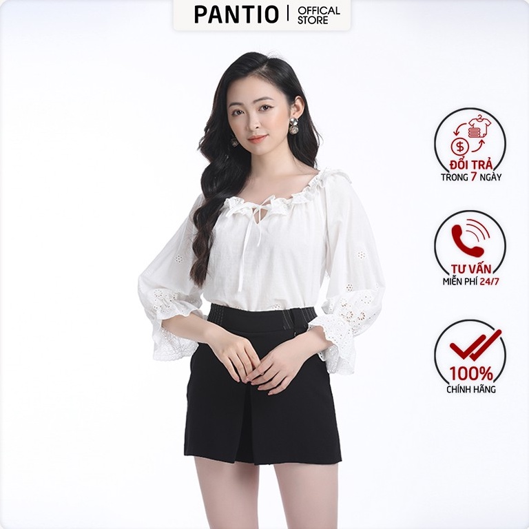 Áo sơ mi nữ chất liệu thô, dáng suông tay lỡ béo nhún bản to phần cổ và tay áo FAS72672 - PANTIO