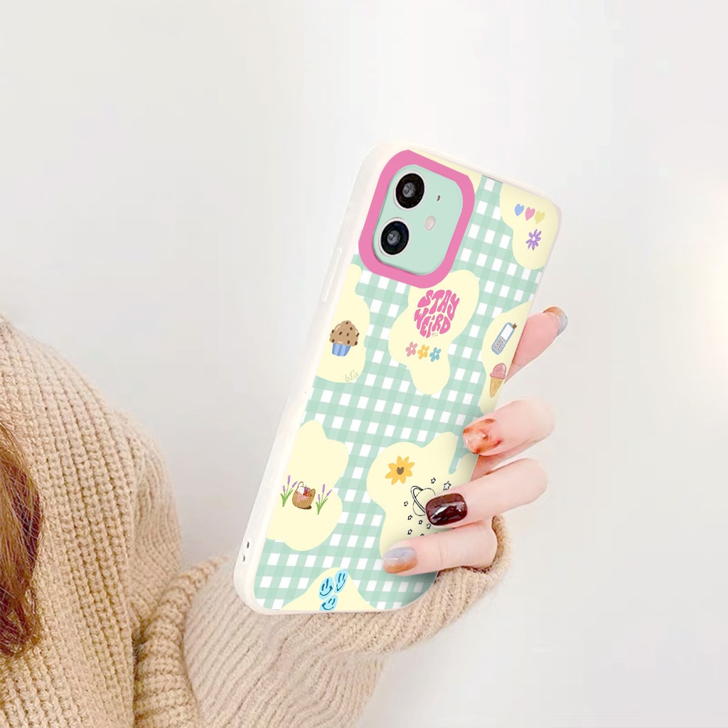ỐP IPHONE BẢO VỆ CAM CHỐNG BỤI vuông cạnh ốp lưng 12 pro max Caro Xanh Tươi full case 6 đến 13promax tr309