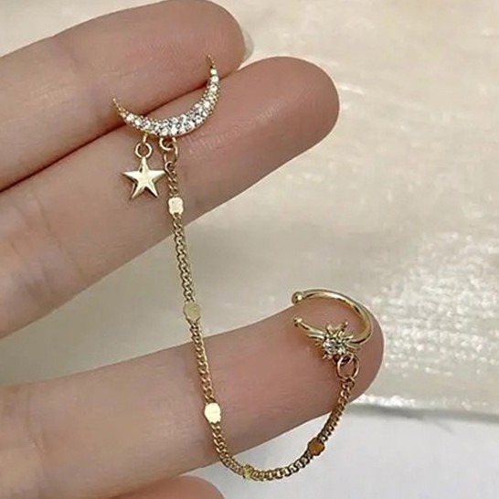 Gmai Bông Tai Mạ Bạc 925 Hình Mặt Trăng Đính Kim Cương Nhân Tạo Thời Trang Dành Cho Nữ