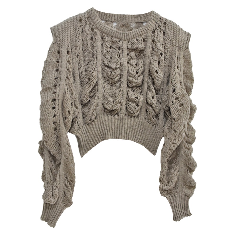 NUZIRO  Áo sweater Dệt Kim Mỏng Mềm Khoét Vai Dáng Ngắn Phong Cách Hàn Quốc Cho Nữ