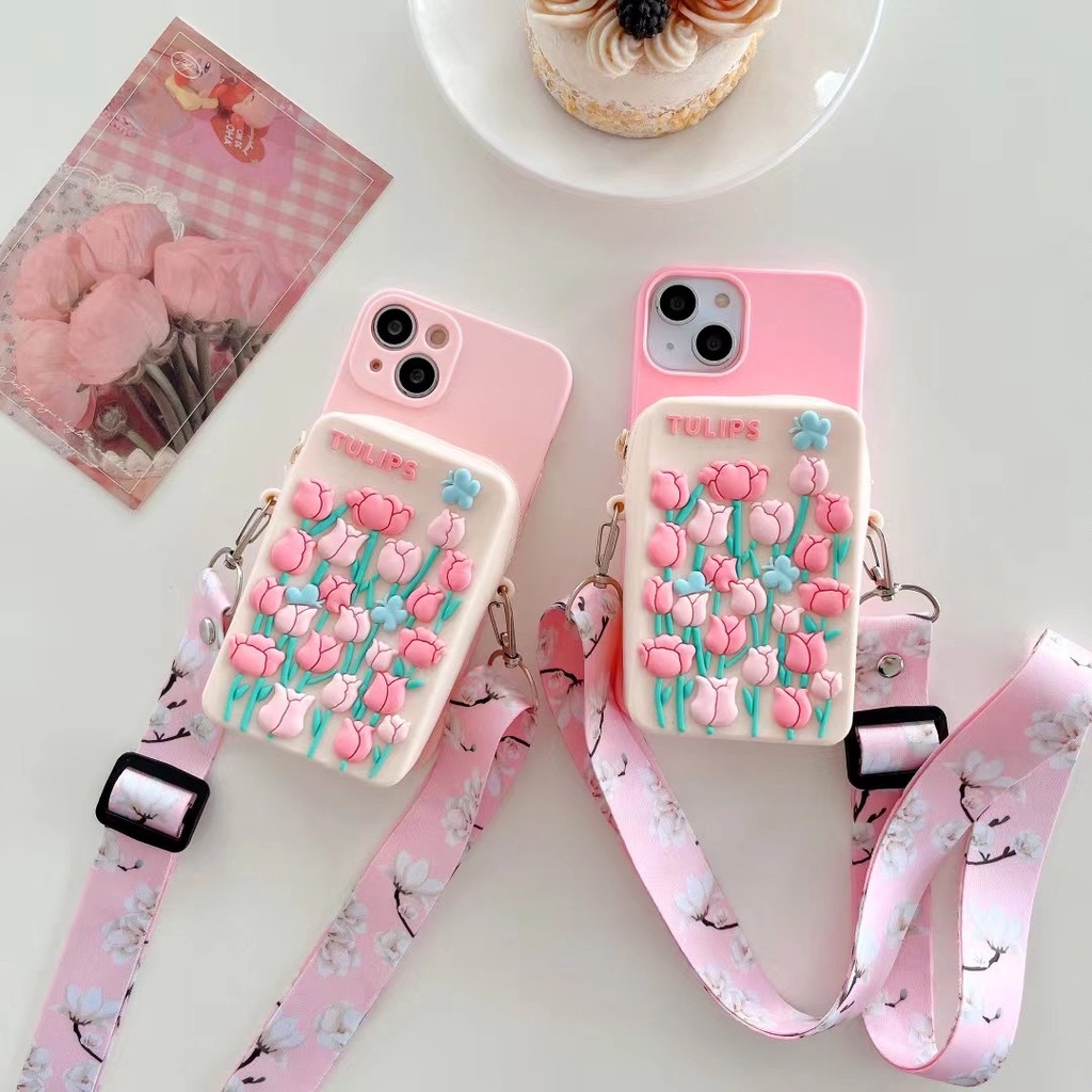 Ốp Điện Thoại Mềm Dạng Ví Họa Tiết Hoa Tulip Có Khóa Kéo Cho Iphone 13 Pro Max 12 Mini 11 Xs Max 5 Se 2020 6 S 7 8 Plus X Xs