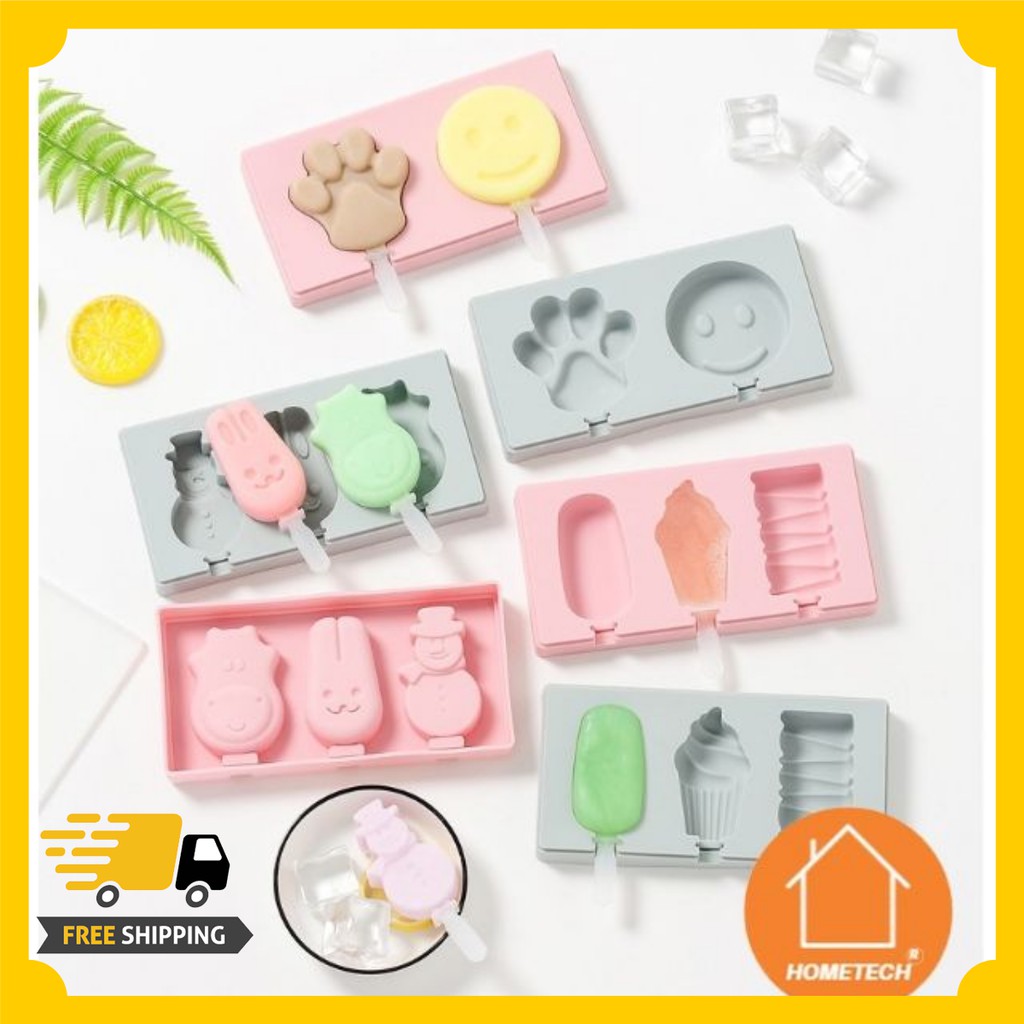 Khay làm kem 3 ô chất liệu silicone tạo hình siêu dễ thương - Khay tạo hình làm kem tại nhà