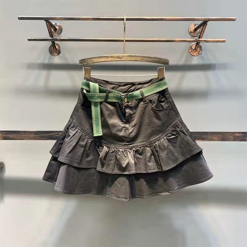 Jiashucheng Chân Váy Chữ a Lưng Cao Nhún Bèo Màu Xanh Lá Phong Cách Hàn Quốc Thời Trang Xuân Hè Dành Cho Bạn Nữ