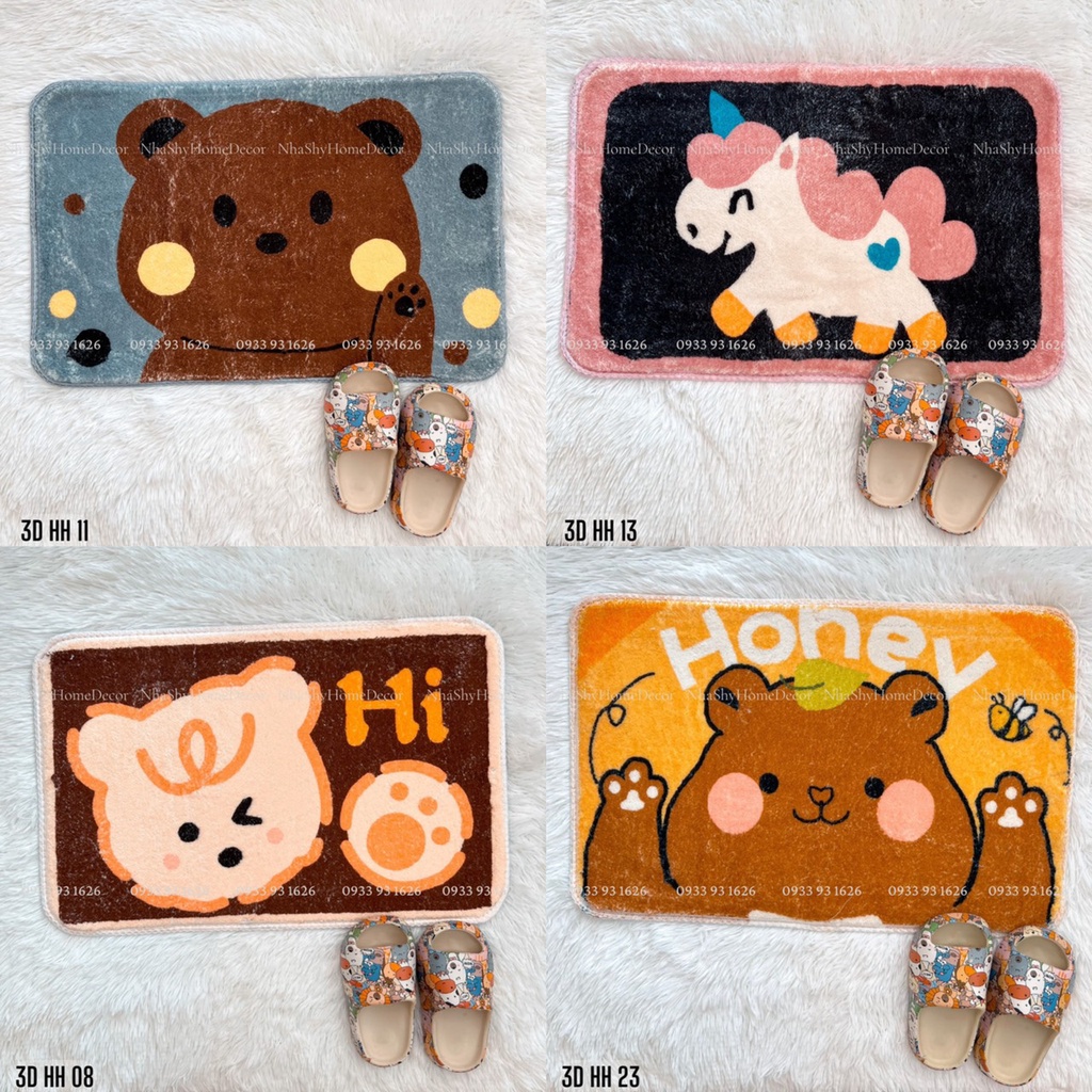 Thảm Lau Chân Họa Tiết 3D Hoạt Hình Dễ Thương