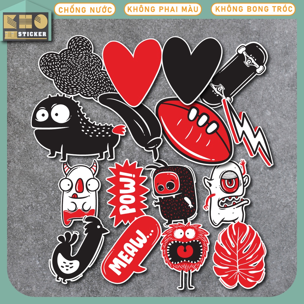 Combo 50 Sticker Đỏ đen chống nước sticker dán laptop, điện thoại, đàn guitar, mũ bảo hiểm, vali. MSP: ST19