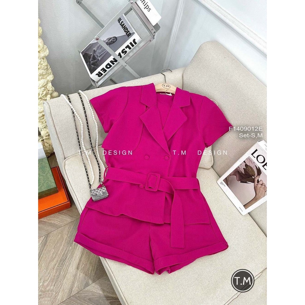 Set bộ áo vest khuy bọc thắt đai eo tay con kèm quần short!