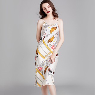 Váy ngủ 2 dây lụa satin cao cấp in họa tiết đẹp D1682