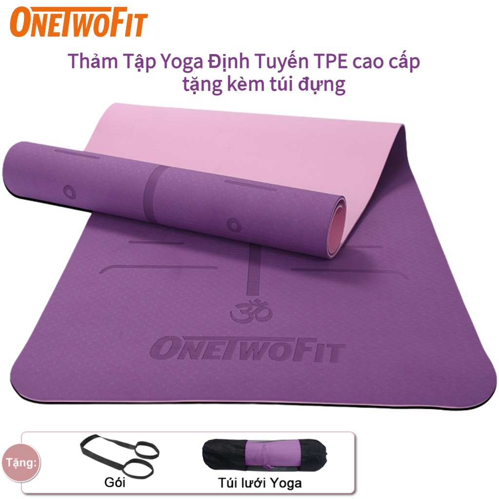 OneTwoFit thiện với môi trường Thảm Tập Yoga Định Tuyến TPE cao cấp tặng kèm túi đựng - 2 Lớp Chống Trượt